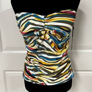 DKNY Animal Print Tie Front Tankini Swim Top